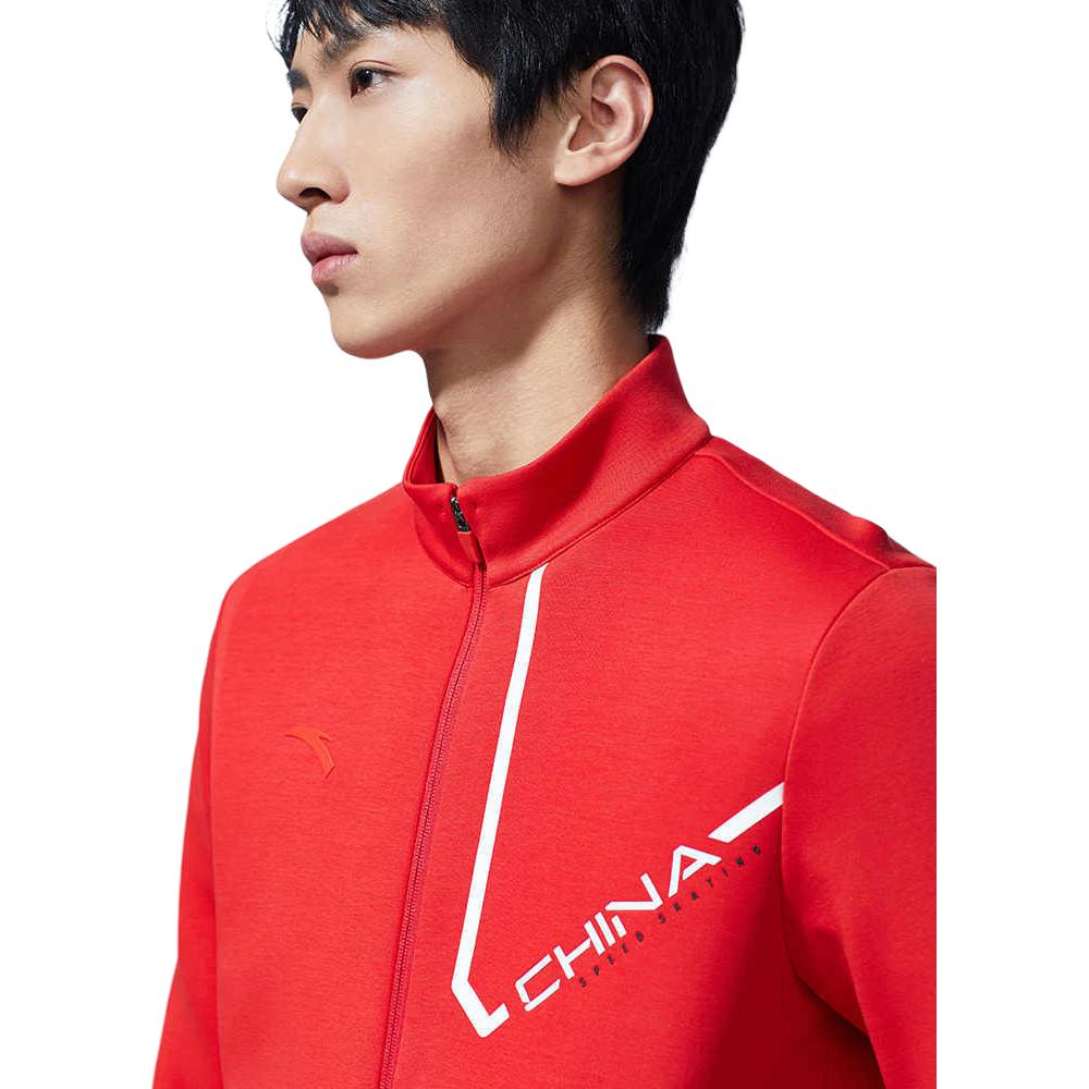 Anta Solid Color Letter Print Casual Knit Sports Jacket Men Outerwear Red 152317702-2