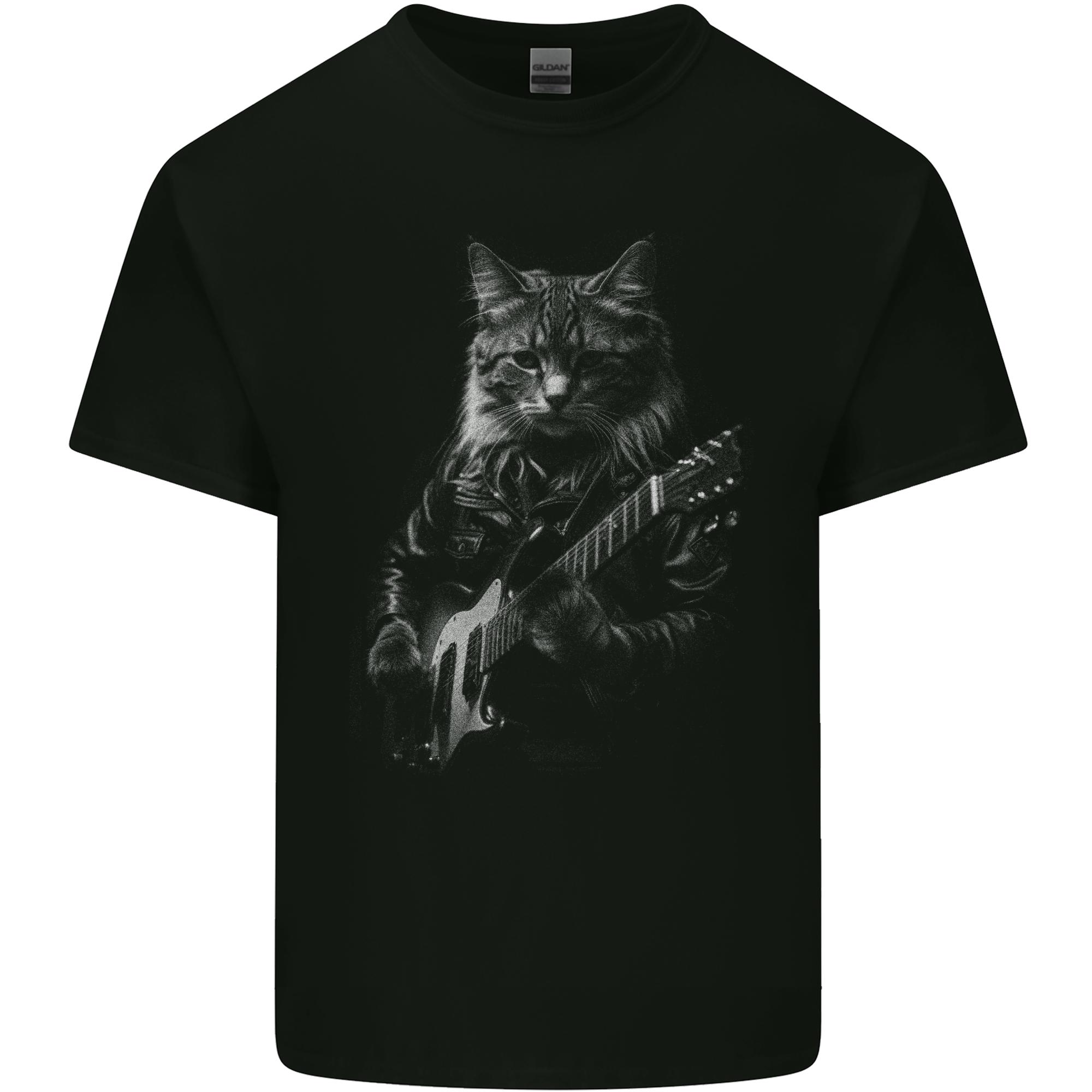 Rock Cat with an Electric Guitar Unisexs Light Cotton TShirt S