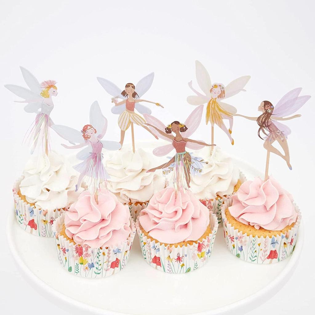 12/24/36PCS Fairy Cupcake Toppers Wing Angel Flower Fairy Cake Topper Ballet Dancer Fairy Birthday Party Decorations Baby Shower