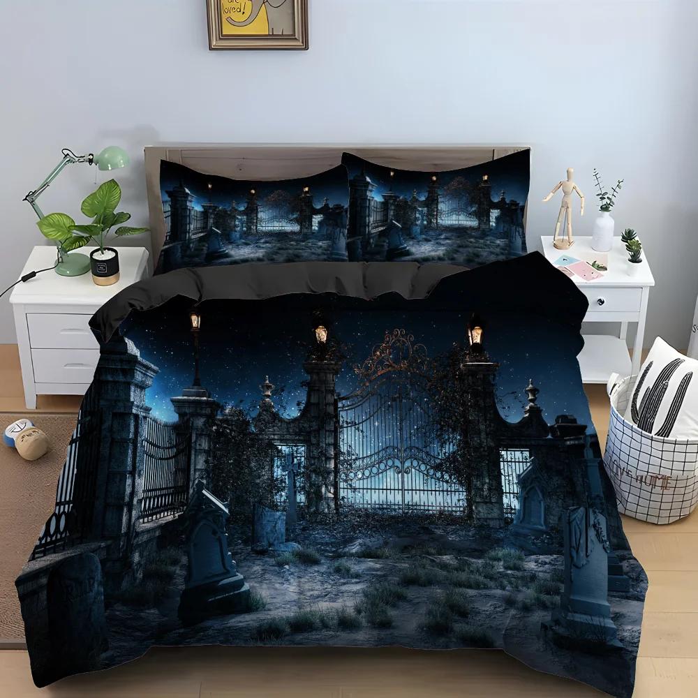 Halloween Horror Kürbis Königin König Bettbezug Nacht Hexe Bettwäsche Set Fledermaus Mond Steppdeckenbezug 2/3 Stück Polyester Bettdeckenbezug