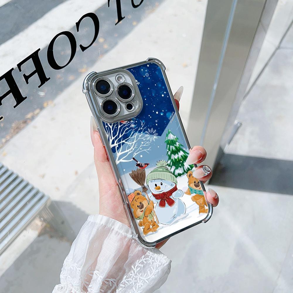 Ae108 Happy New Year Merry Christmas Electroplated TPU Phone Cases for Xiaomi 11 Lite Redmi Note 13 Pro 12C 9S 14C Huawei Four Corner Protection Cover