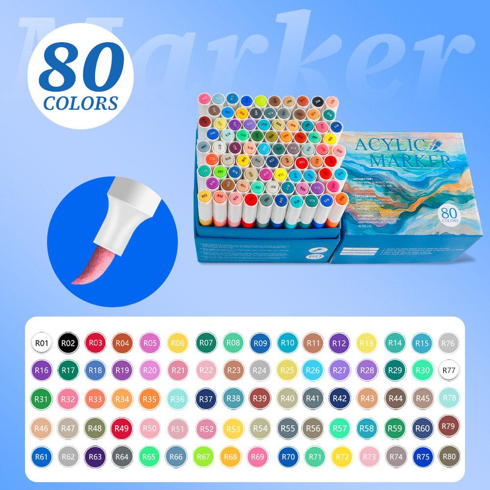 60 Colors Straight Liquid Acrylic Paint Markers, Water-Based Ink Brush Pens for Adult Coloring Books, Rock, Wood, Ceramic Fabric