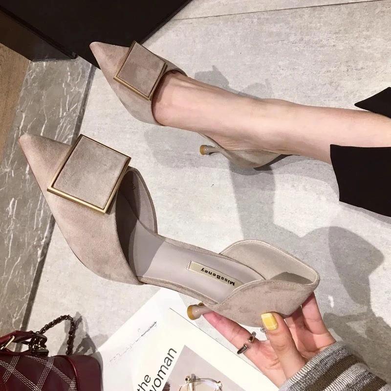 Fashion Pumps on Heeled Pointed Toe Shoes for Women Stilito Woman Sexy High Heels Casual Young Slip Genuine Mark Shoe Chic Point Popular