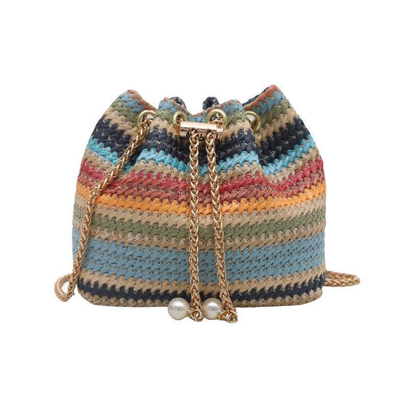 Модная этническая плетеная из соломы сумка-ведро женская сумка 2026 летняя новинка сумка через плечо контрастного цвета модная сумка-мессенджер на цепочке разноцветный
