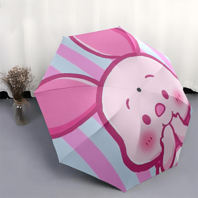 Piglet,Butterfly Theme Automatic Compact Folding Cute Umbrella - Portable and Durable, 8-Bone Iron Umbrella for All Weather0707097