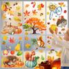 Thanksgiving Autumn Leaves & Pumpkins Window Clings - Cartoon Squirrel Decorations