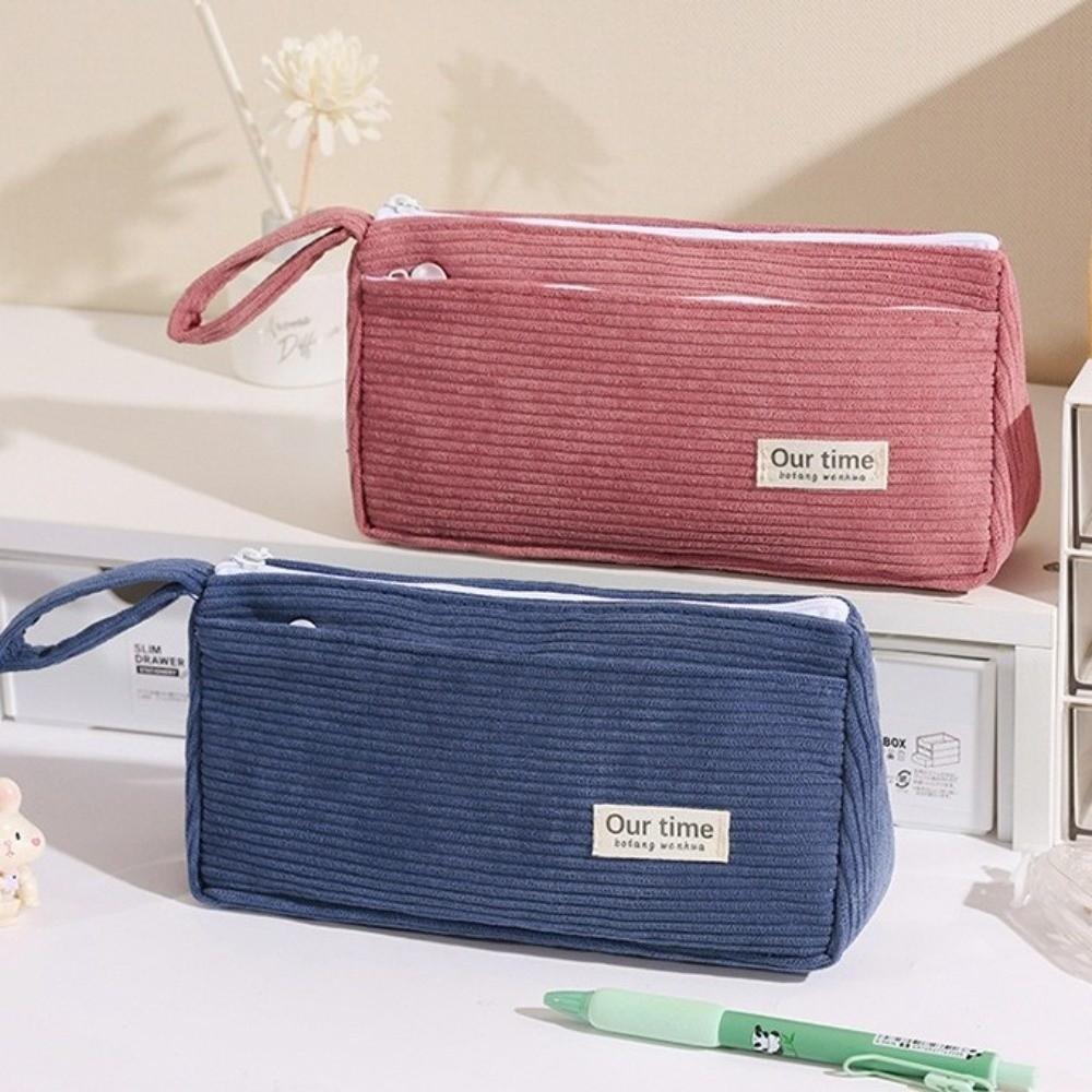 New Corduroy Pencil Case Multifunctional Large Capacity Pencil Pouch Solid Color Pen Storage Bag Student