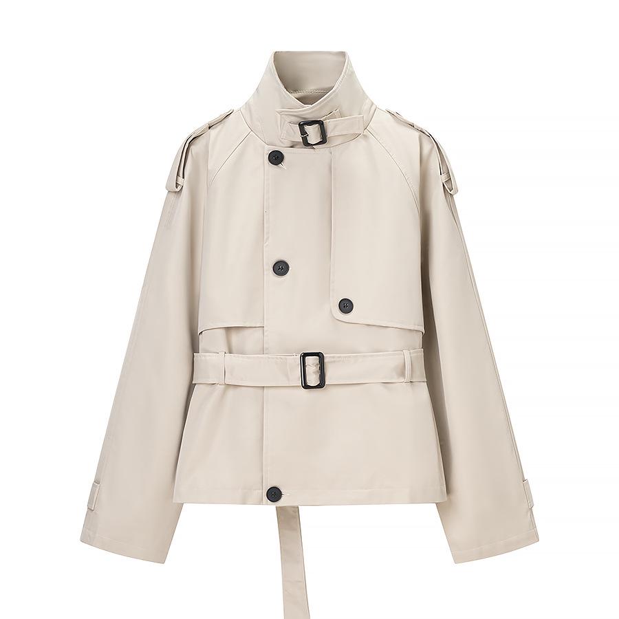 

Women s French Chic Belted Double-Breasted Trench Coat with Stand Collar S