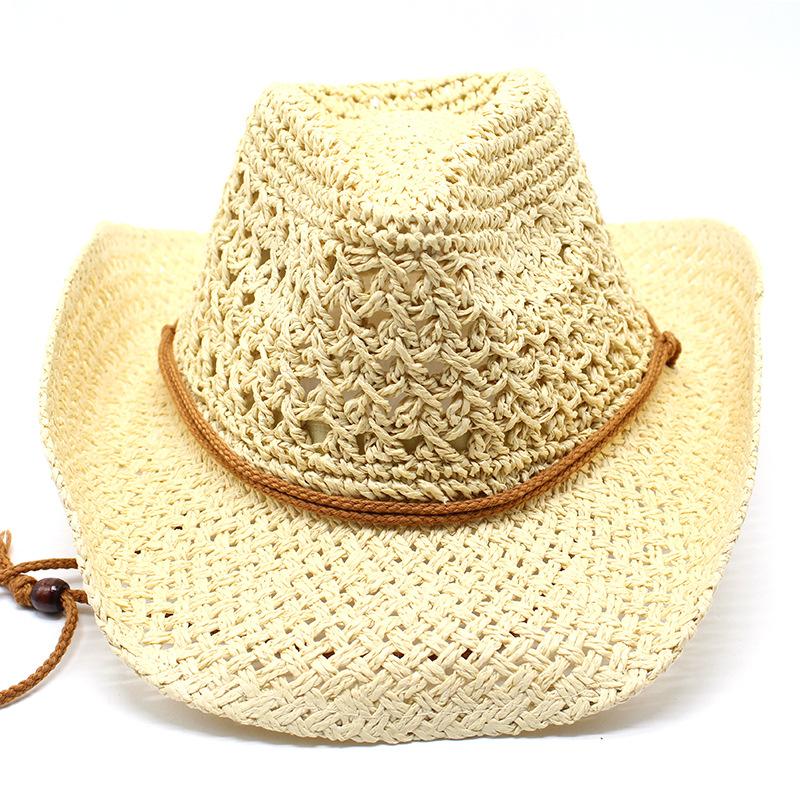 

Ethnic Style Hollow Cowboy Hat Men S Hat Summer Beach Hat Western Cowboy M（56-58cm） бежевий