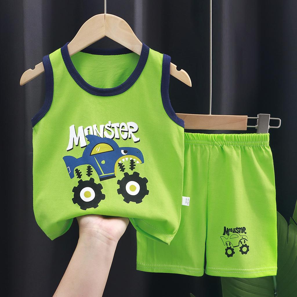 Children's Cotton Pullover Sets - Summer Boys' And Girls' Sleeveless T-shirts And Shorts Sets