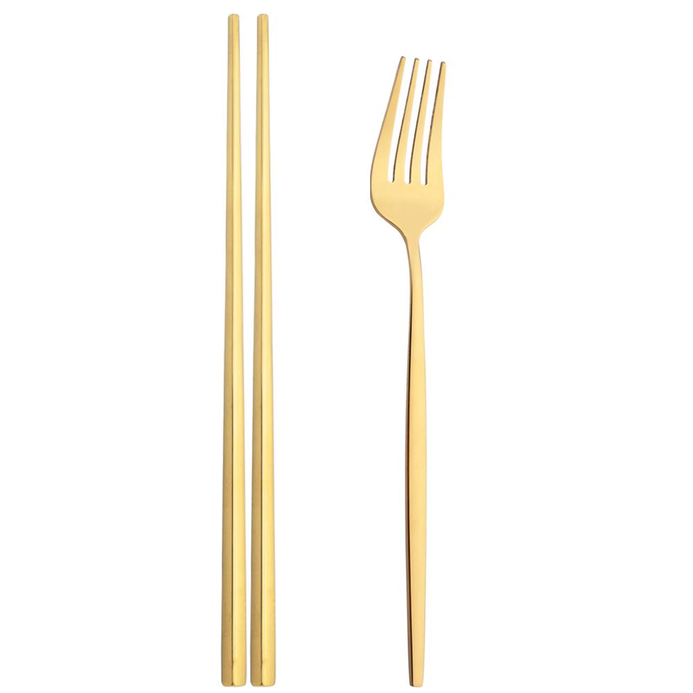 2Pcs Black Stainless Steel Set Cutlery Dinner Fork Chopsticks Portable Dinnerware Set Silverware Western Kitchen Home Tableware