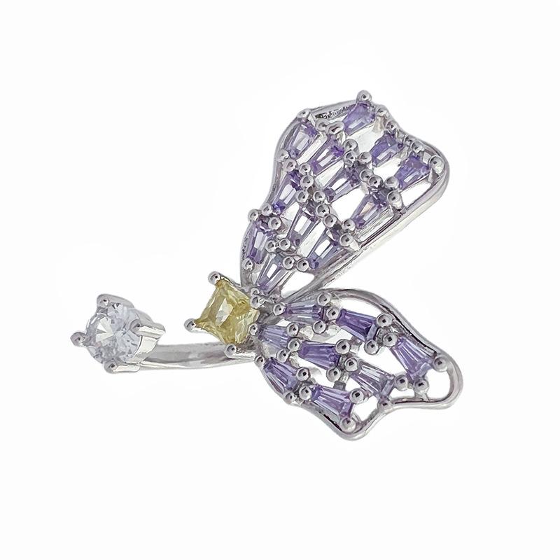 Butterfly Language Series Heavy Industry Butterfly Ring Women'S Niche Design Sense Advanced Purple Jewelry Personality French Index Finger Ring