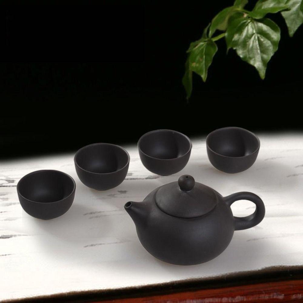 5pcs/set Black/red Purple Clay Teapot Handmade Kung Fu Tea Set Purple Clay Tea Set  Living Room
