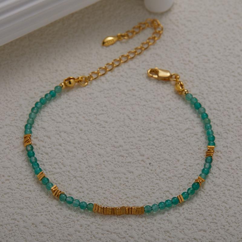 S925 Sterling Silver Natural Chalcedony Colored Treasure Bracelet Women'S Fashion Personalized Hand Pure Work String Broken Silver Xiaohongshu
