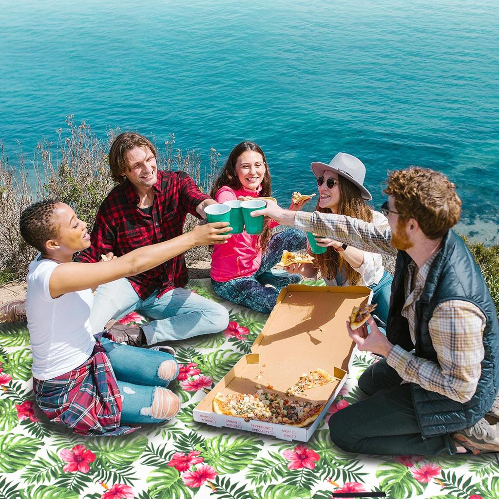 Beach picnic blanket mat insulation 200 x 200 anchors waterproof flowers