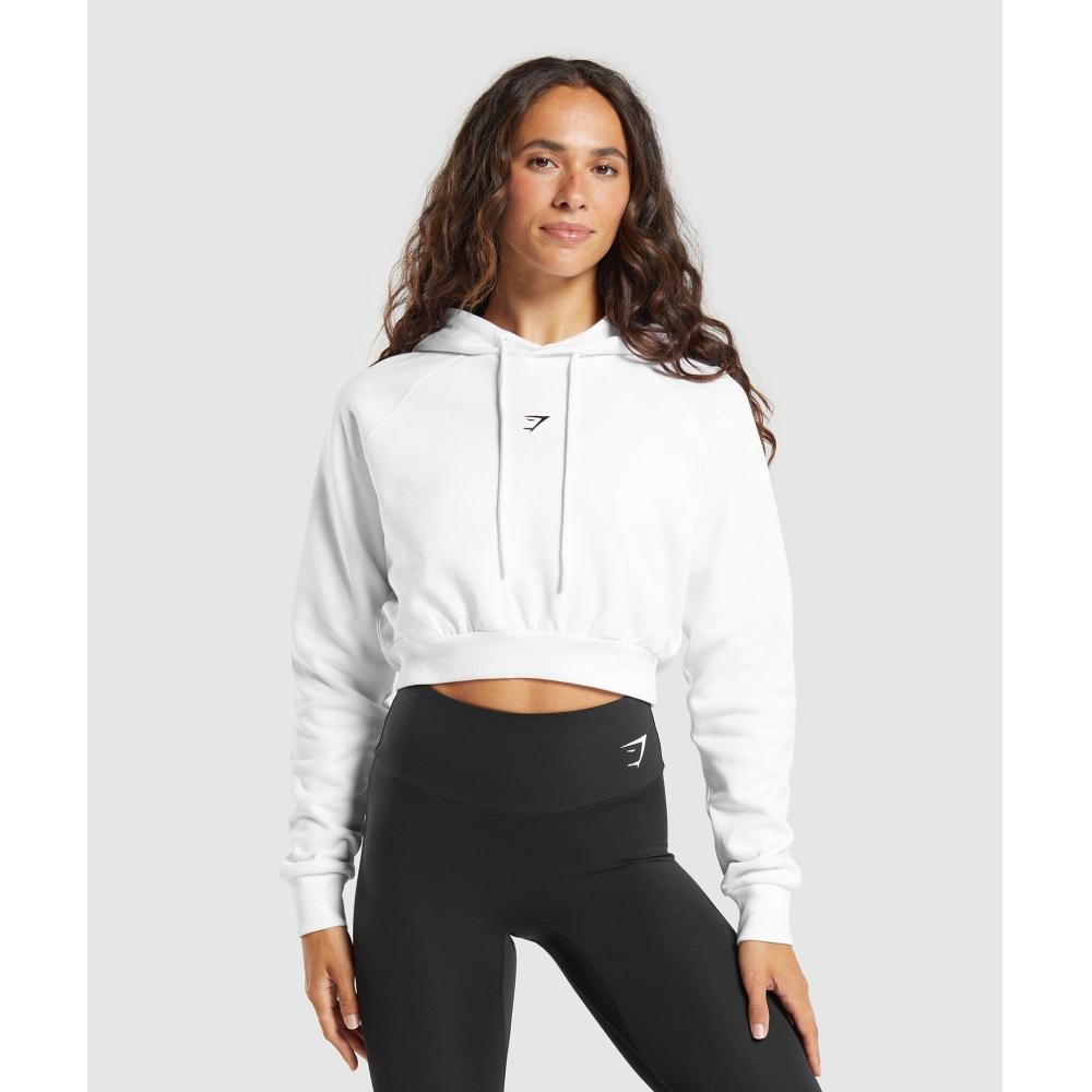 

GYMSHARK Training Fleece Cropped Hoodie White B7A7T WB57 L