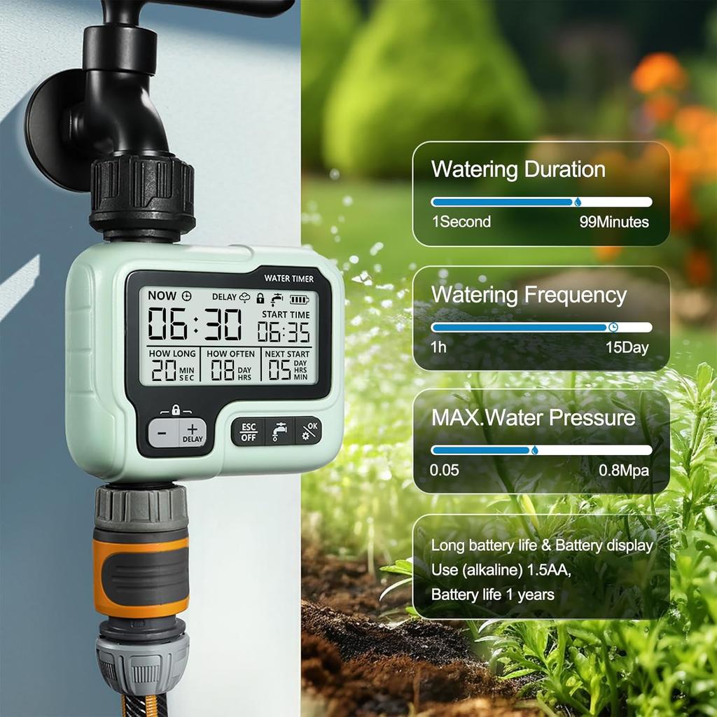 CROSOFMI Watering Timer,Sprinkler Timer Programmable Garden Outdoor Hose Faucet Timer with Rain Delay/Manual/Automatic Watering System,Waterproof