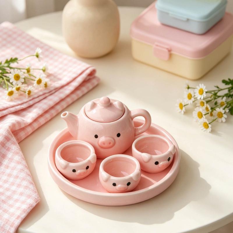 Cute Light Blue Elephant Ceramic Tea Set With 3 Small Cups Serving Tray Perfect For Afternoon Tea Kids Gift Home Decoration