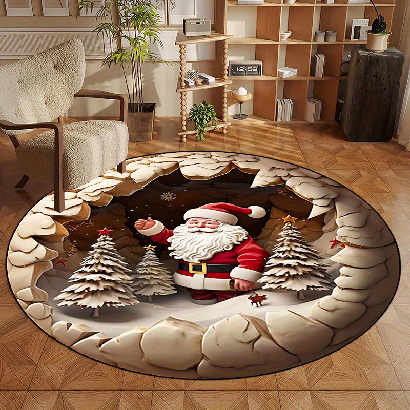 

1pc Christmas Round Rugs: Santa, Snowman, Tree Designs - Festive Home Decor ,Christmas round carpet decoration.. 60cm