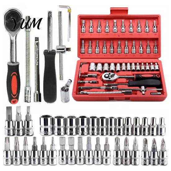 Professional Mechanic Tools Socket Wrench Set, Cr-V Steel Alloy Ratchet/Hex Multi-Bit Tool Ratchet Kit with Portable Storage Case for Home Maintenance