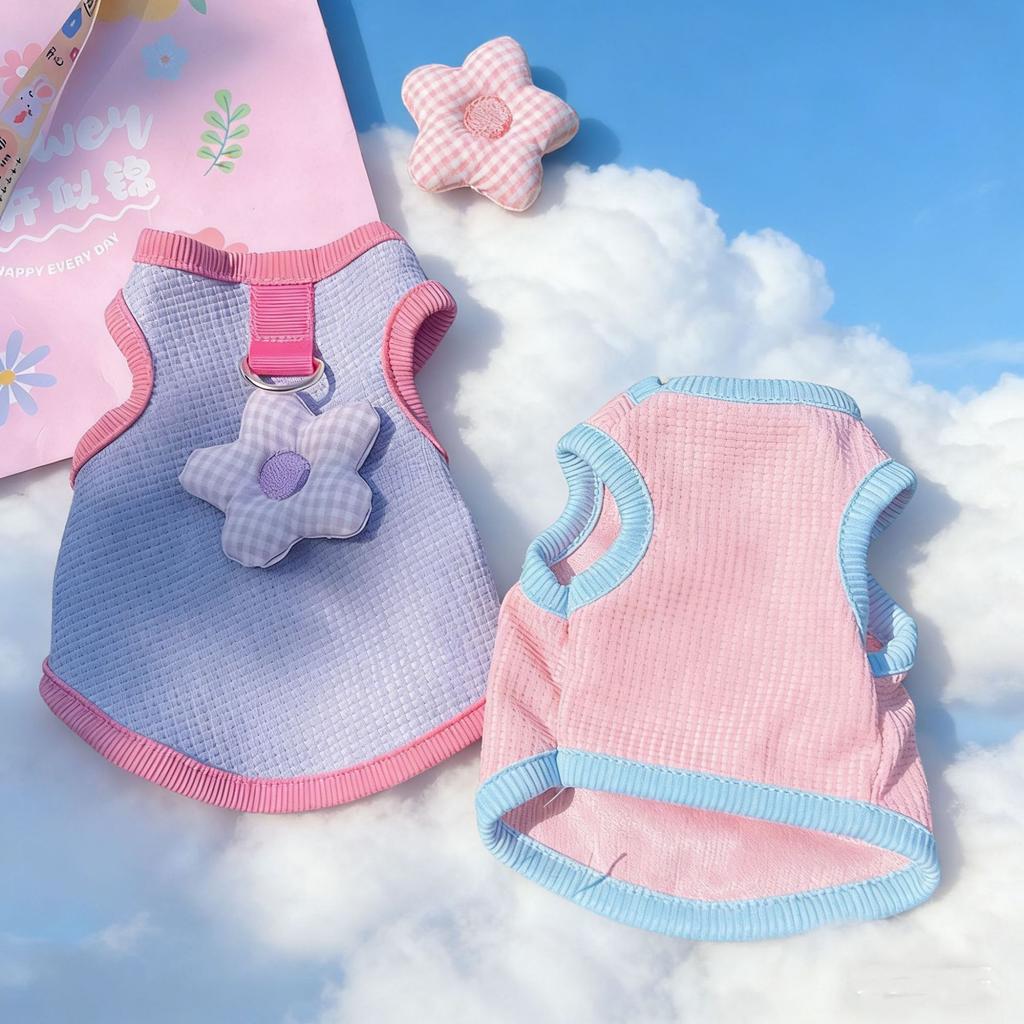 Cat dog clothes spring and summer pet British short blue cat anti-hair loss breathable sun protection tractable teddy bear vest
