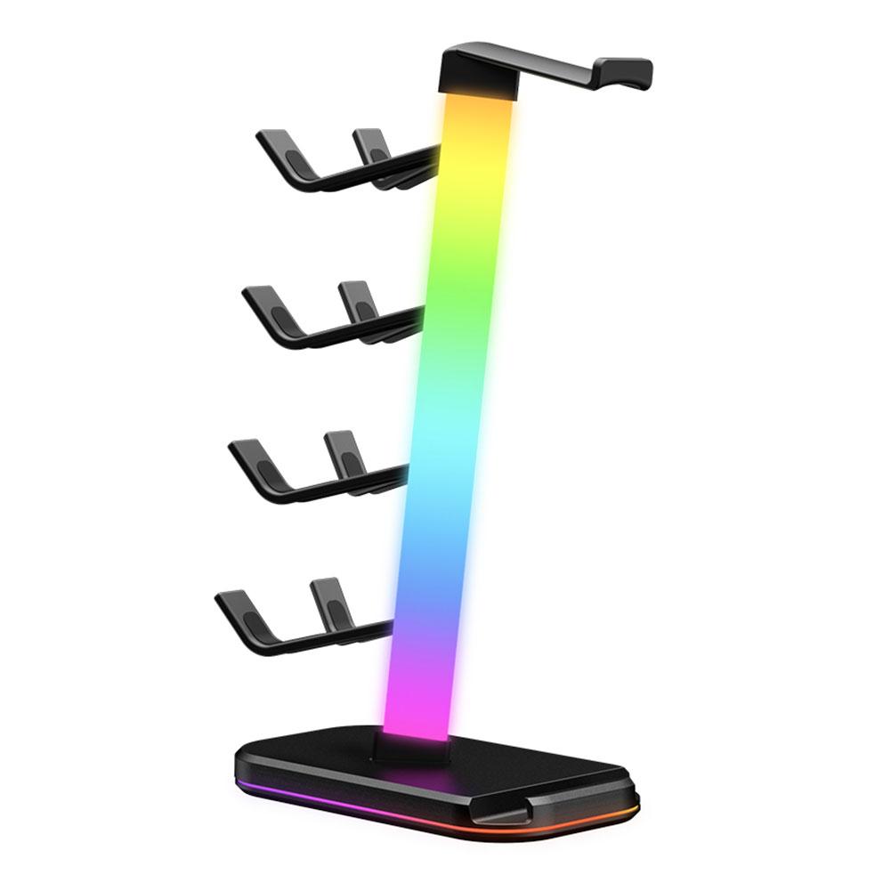 

RGB Headphone Stand Holder Universal Storage Organizer Rack Space Saving Desk Organizer Display Earphone Hanger Controller Mount чёрный