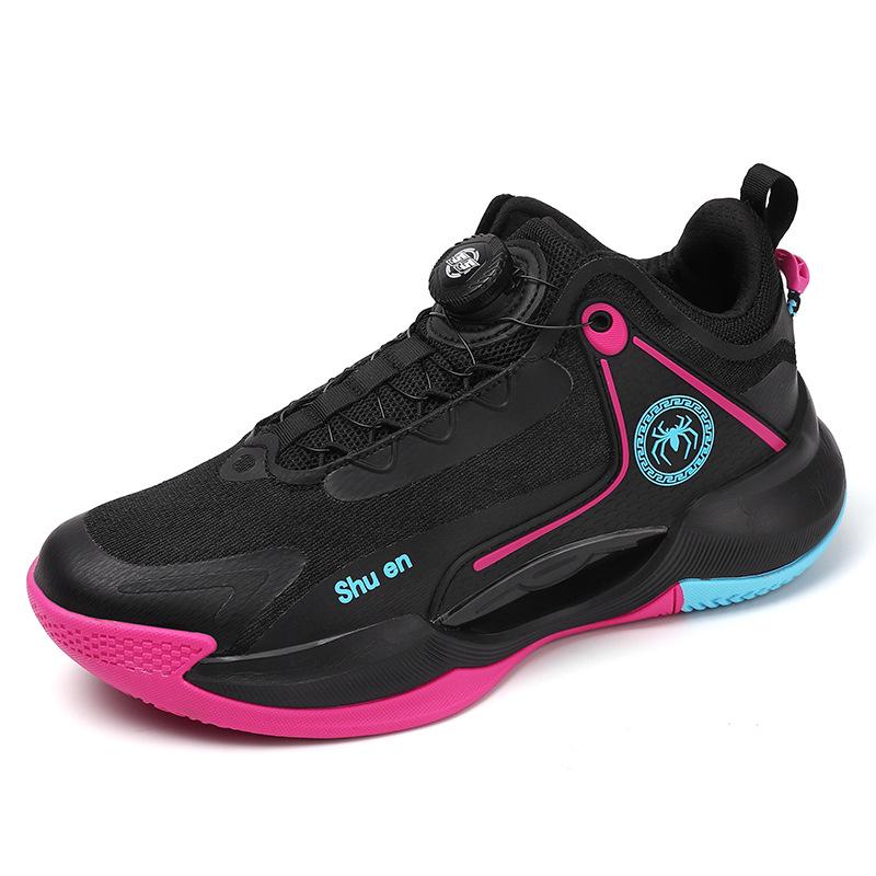Unisex Luminous Low-Top Basketball Shoes with Rotary Buckle, Wear-Resistant Mesh Upper, Ideal for Spring and Summer Training.