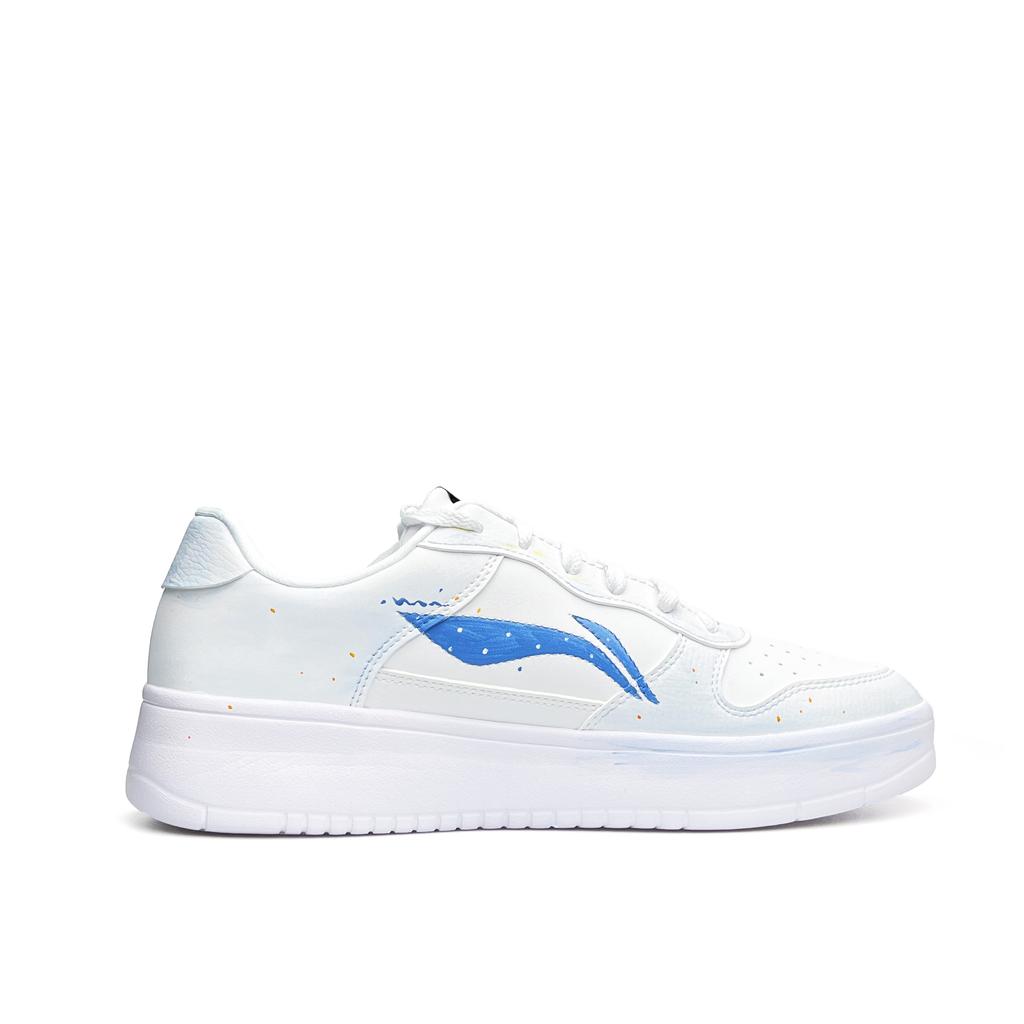 Li Ning Floating Boat Thermal Abrasion Resistant Lightweight Slip Resistant Low top Skateboard Shoes Unisex White Blue AGCS419-1(Team920-)