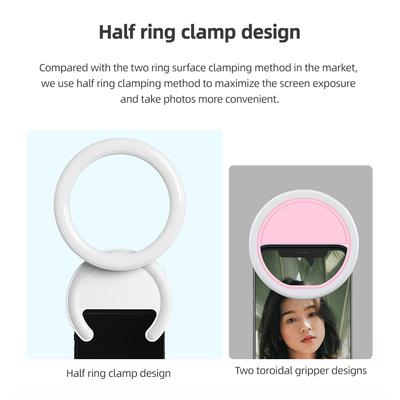 10cm/4in Telefon Halka Işığı 2W İki Renkli Selfie Işığı Klipsli Telefon Işığı 3000K-7000K Renk