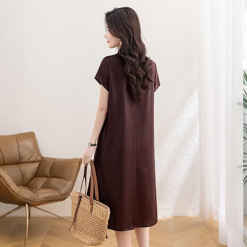 Women's Lyocell-Linen Blend Lapel A-Line Shirt Dress