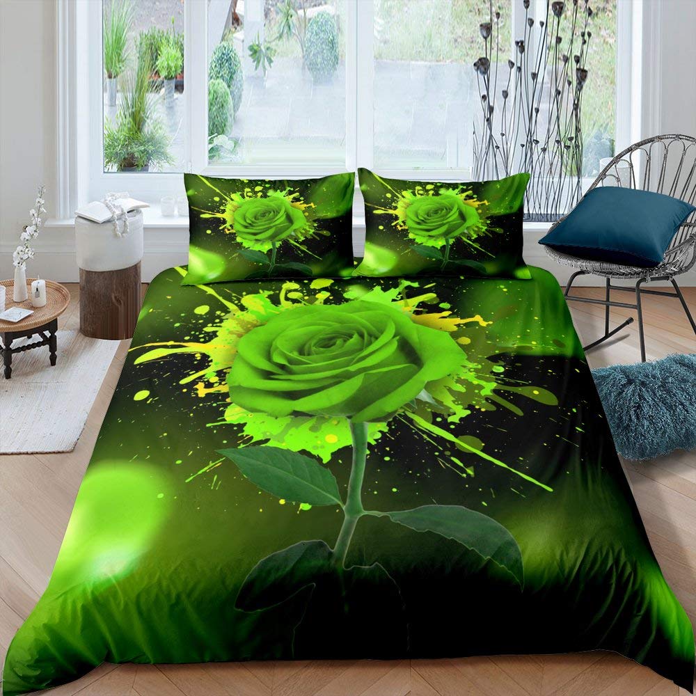 Rose Duvet Cover Set Women Chic Purple Floral Print Bedding Set Romantic Flowers Glitter King Size Comforter Cover For Couples