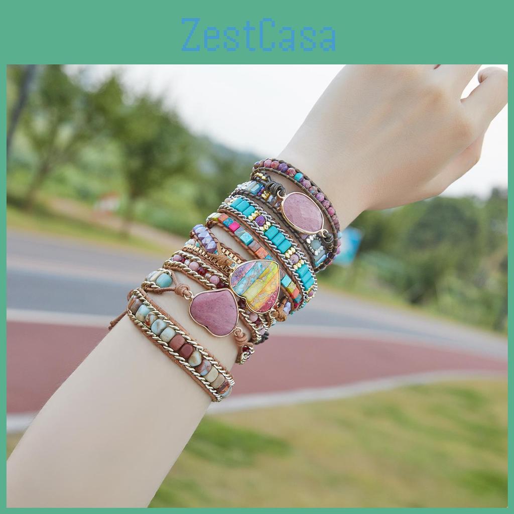 Ethnic Style Three Layer Winding Leather Jewelry With Colorful Crystal Chips For Fashion Wear