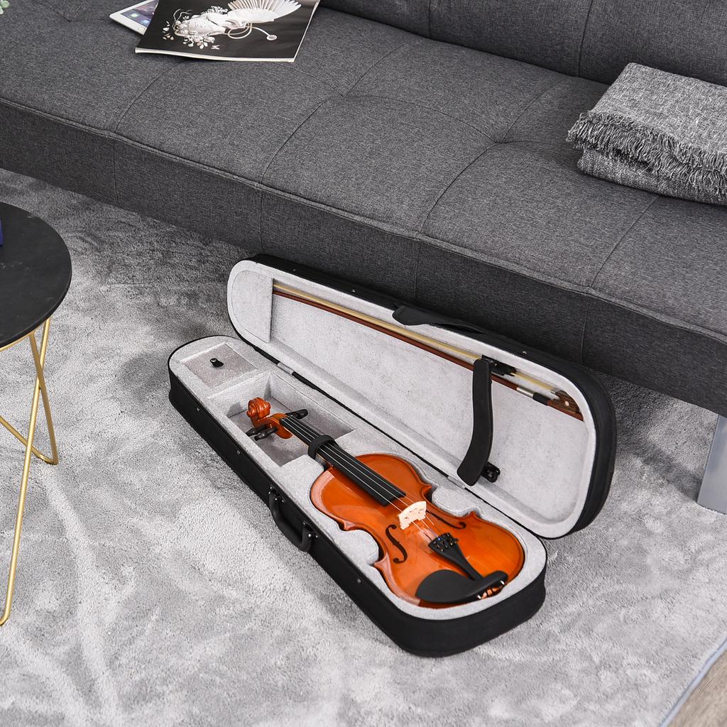 Full-Size 4/4 Violin with Case, Tuner, Shoulder Rest, Bow, Rosin, Spare Strings and Cloth