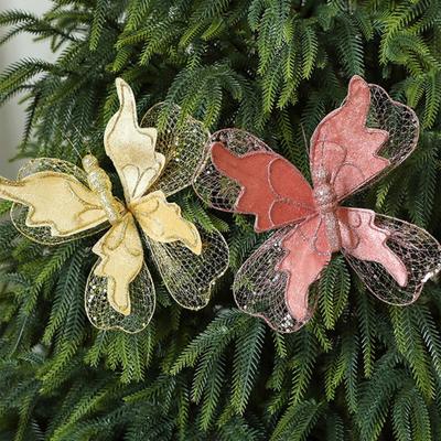 Christmas Tree Decoration Festive Butterfly Pendant Realistic Glittered Branch Decor for Xmas Home Party Display