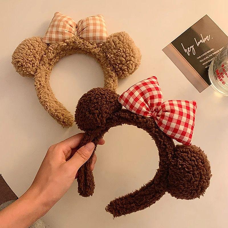 1Pc Women  Bow Bear Ears Plush Hair Band Wash Face Cartoon Kid Headband