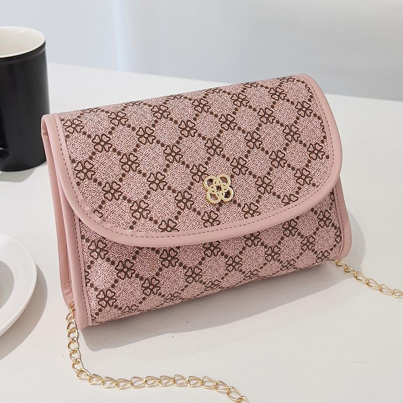 Simple chain small bag, new contrasting color women's bag, shoulder messenger bag, fashionable printed small square bag.