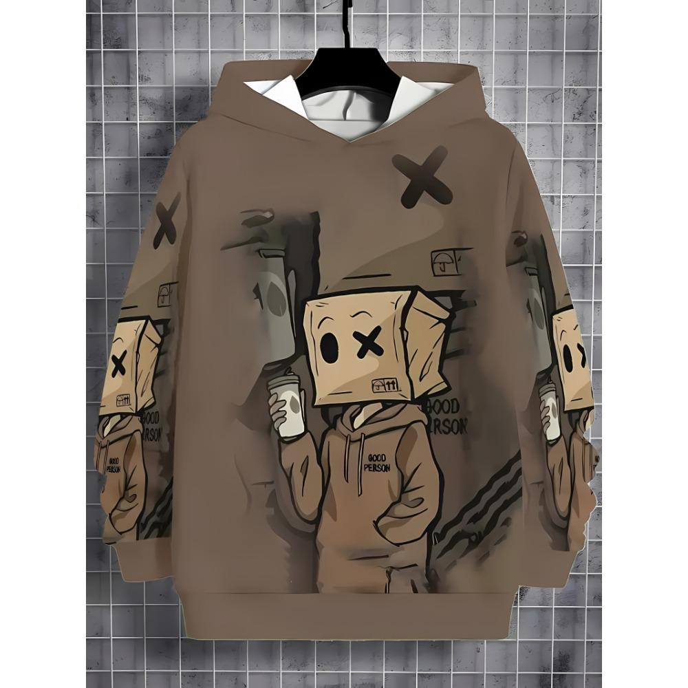 

Новая детская повседневная толстовка Осень 2025 года, 3D мультяшное граффити, удобный и модный пуловер 100