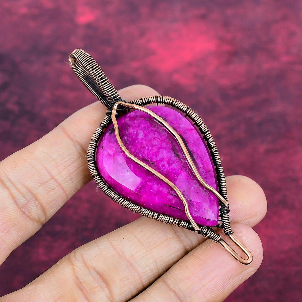 Tree Of Life Faceted Kashmir Ruby Pendant Copper Wire Wrapped Gemstone Jewelry