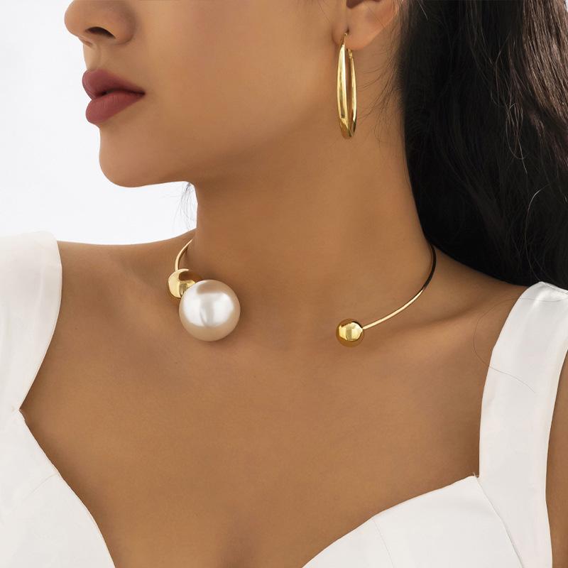 Open Circle With Ccb Imitation Pearl Ball Choker Necklace For Women Elegant Wedding Collar Torques Fashion Jewelry For Neck