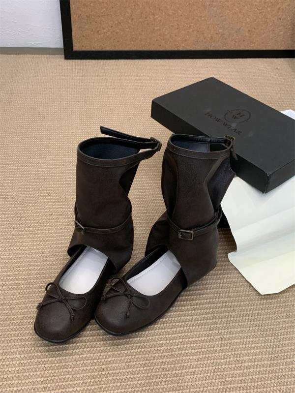 Fashion Bow Shoes Sandal Woman Boot Suit Female Beige Strappy Heels Round Toe Black  2025 Velvet Low Girls Elastic Band Rome Cotton Fabr