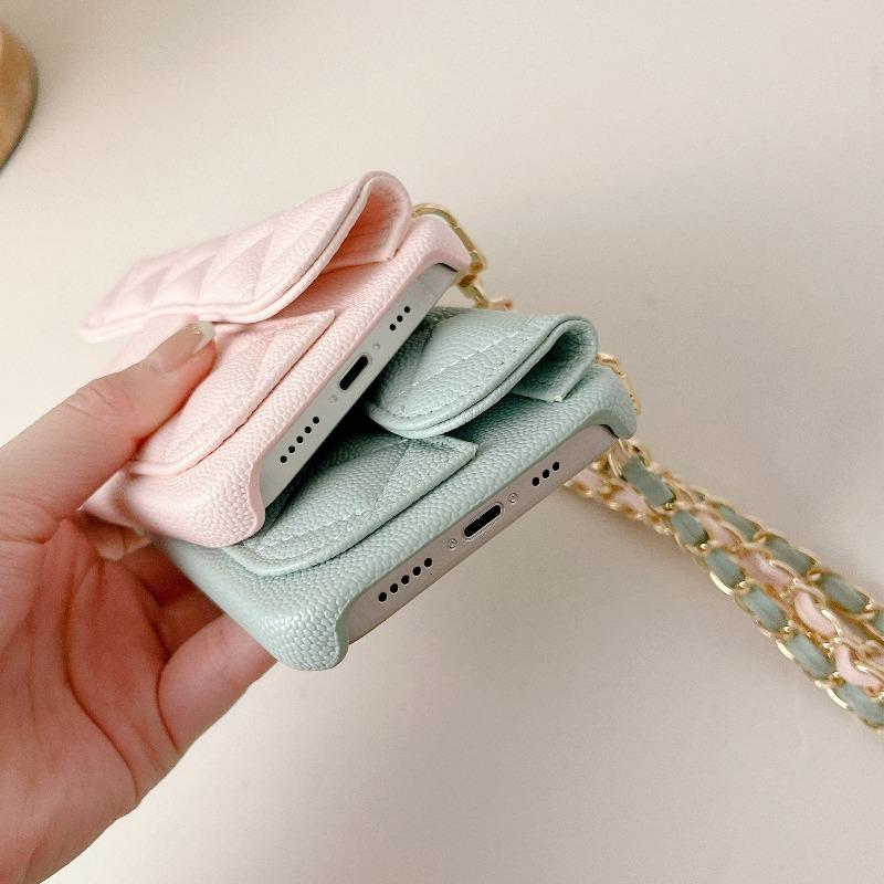 IPhone Diamond Chain Lychee Pattern Luxury Leather Chain Mobile Phone Case European and American Style