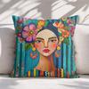 1pc Double-Sided Mexican Folk Art Surrealist Pillowcase, Featuring Women with Floral Crowns, Square Decorative Cushion Cover with Zipper Closure, Suit