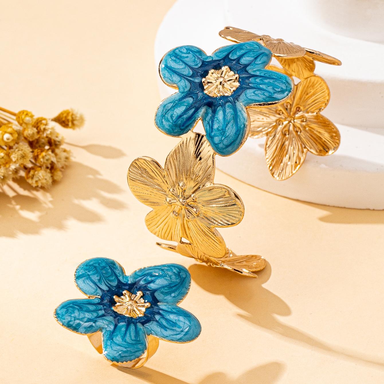 

A Set of Women s Suits, Colorful Flower Bracelet and Ring Set, Suitable for Daily Wear and Vacation Wear синій