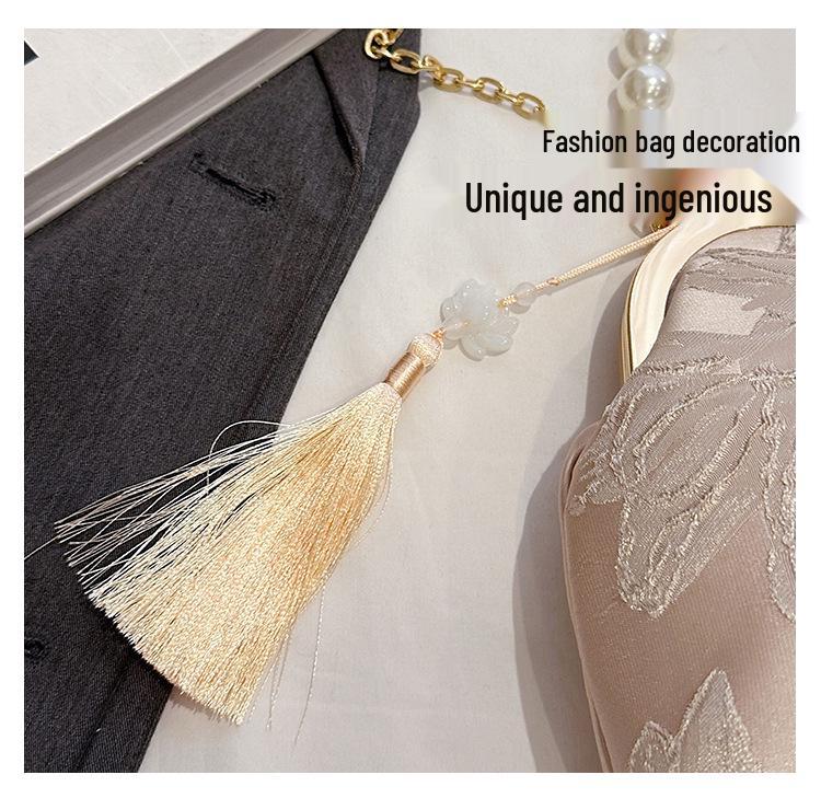 2026 Women's Crossbody Evening Bag with Chain Clasp - Textured Qipao Embroidery & Pearl Design