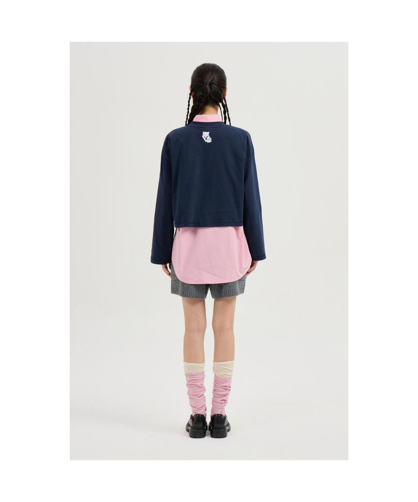 LUCKY CHOUETTE Printed Cropped Long-Sleeved T-Shirt (Dark Navy) Lftas25170Nyd