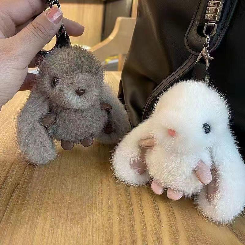 Adorable Rabbit Faux Mink Fur Plush Keychain Toy - Cute Ornament & Birthday Gift