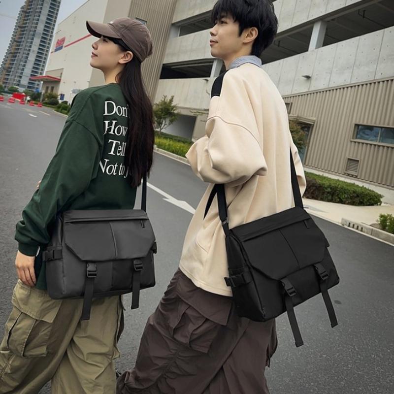 Unisex Solid Nylon Messenger Bag  Large Capacity  Lightweight  Waterproof  Casual  Shoulder Bag  Comfortable Fabric  Travel Crossbody Bag