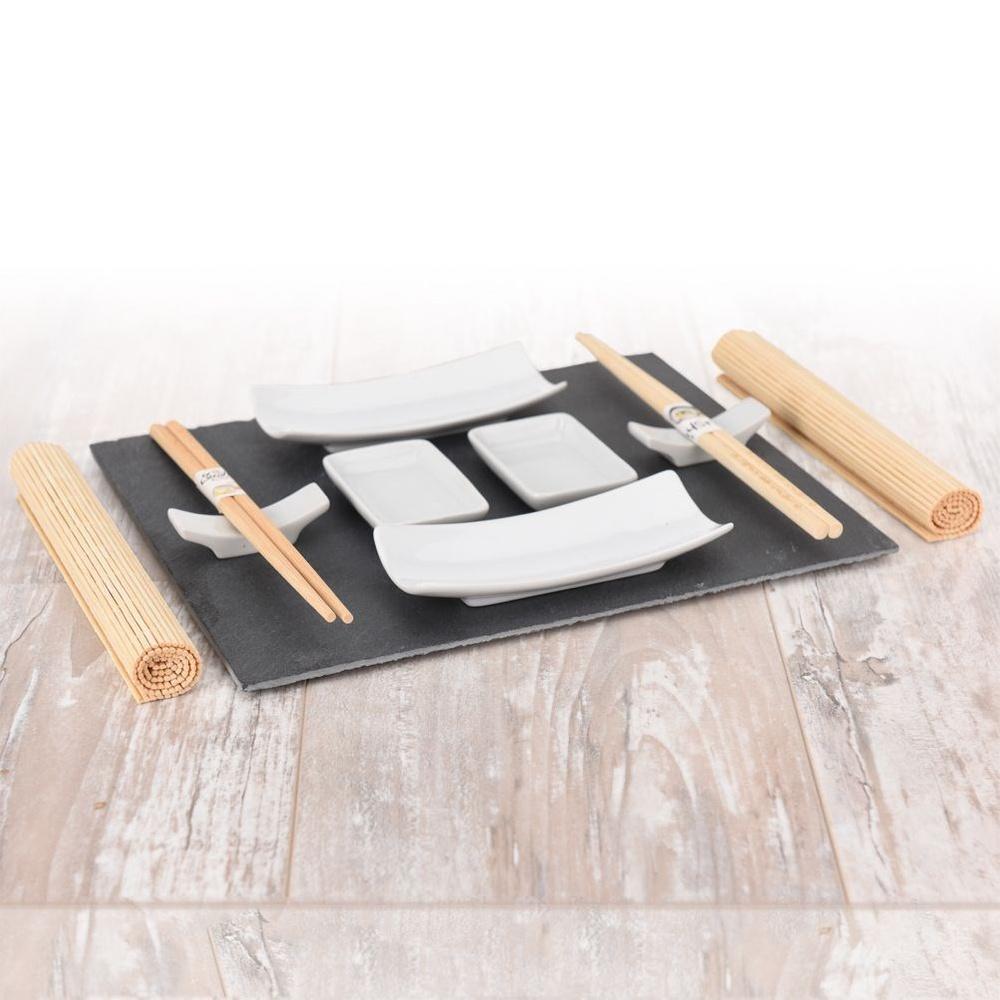 2x Sushi Serving Set Stone Tray Bowl Chopsticks Mat Gift