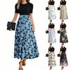 Abito da Donna Moda Casual Cintura Manica Corta Girocollo Cuciture Floreali Elegante Temperamento