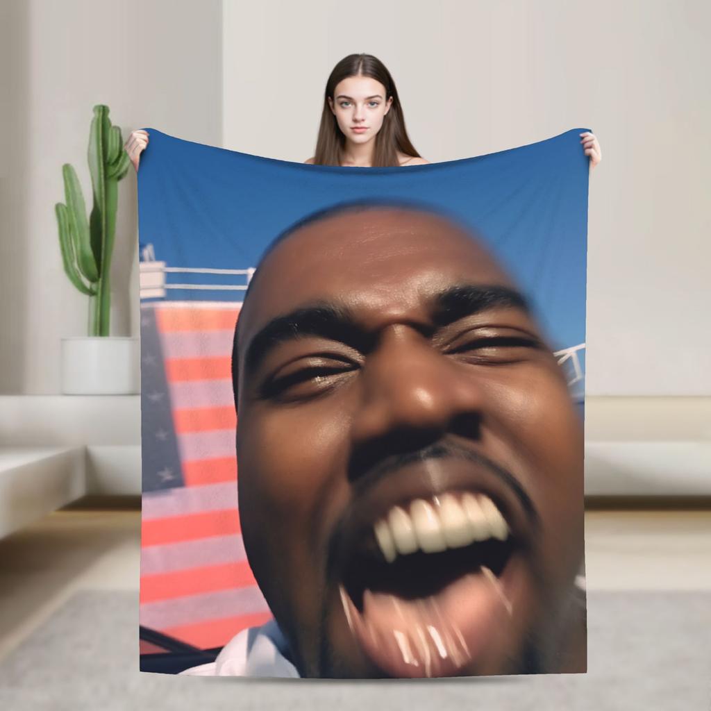 Kanye West Stretched Meme Warm Soft Blanket  Travel Plush Throw Blanket Novelty Bedroom Flannel Bedspread Sofa Bed Cover
